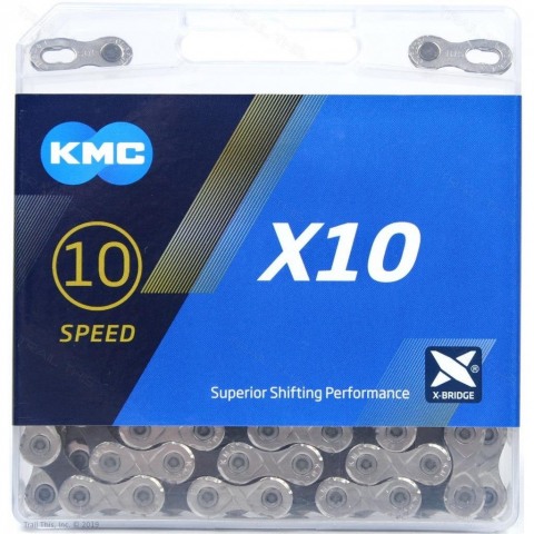 Łańcuch KMC X10 srebrno czarny 114L + spinka (x10.93)-45461